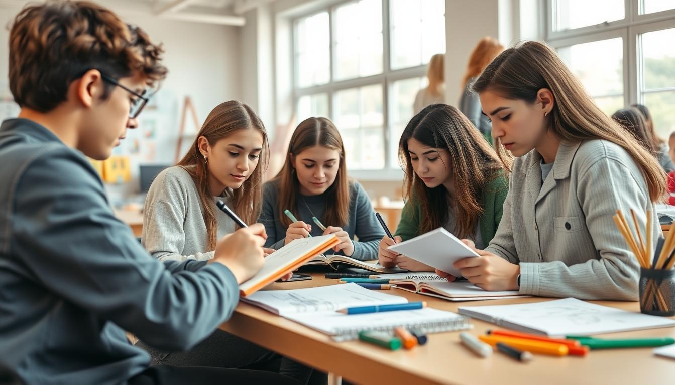 Student using a study guide to organize academic notes